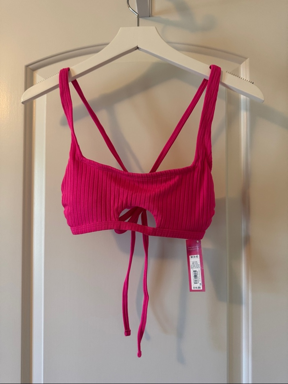 Xhilaration Bright Pink Ribbed Tie-Front Bikini Top